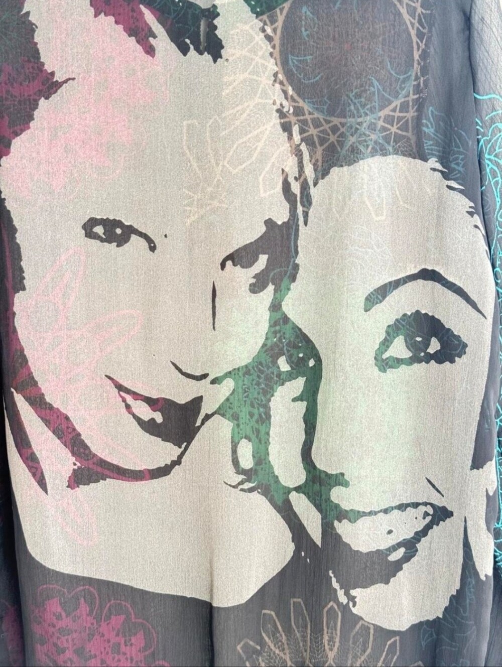 Graphic Face Print Tunic Top in Gray and Pastel
